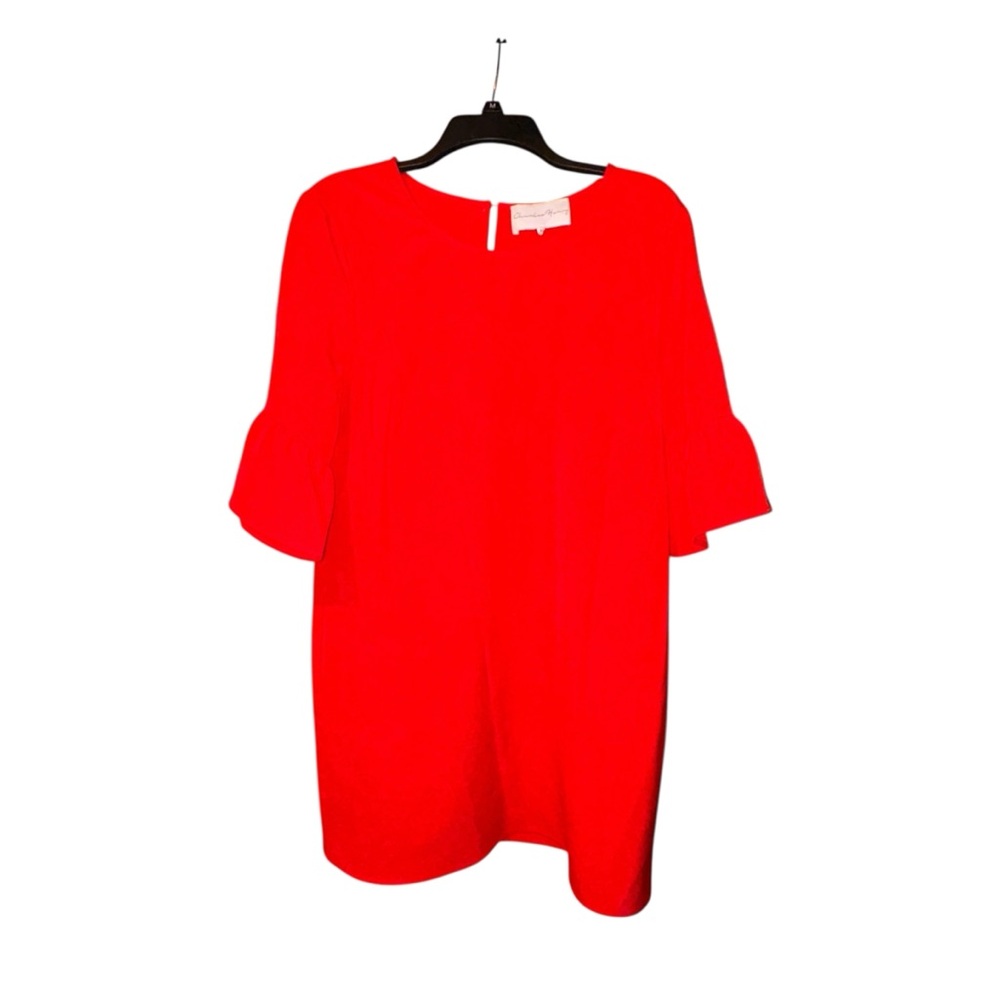 Charles Henry Shift Dress Red Ruffle Flutter Sleeve XL Wedding‎ Guest USA Made
